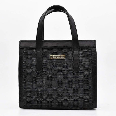 Sac à main en cuir et jonc noir I Tendance portugaise I Vente en ligne Sac en cuir et jonc 26cm - Noir