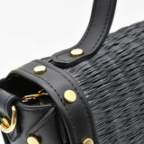 Sac à main en cuir et jonc noir I Tendance portugaise Sac en cuir et jonc 24cm - Noir
