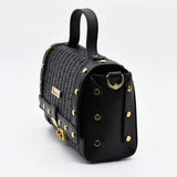 Sac à main en cuir et jonc noir I Tendance portugaise Sac en cuir et jonc 24cm - Noir