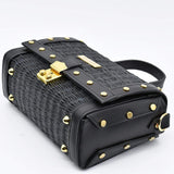 Sac à main en cuir et jonc noir I Tendance portugaise Sac en cuir et jonc 24cm - Noir