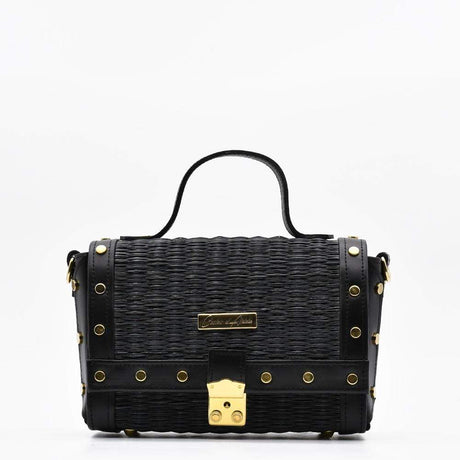 Sac à main en cuir et jonc noir I Tendance portugaise Sac en cuir et jonc 24cm - Noir