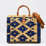 Reed Shopping Bag - 30cm - Blue & Natural
