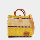 Sac cabas en jonc 26cm - Jaune & Naturel