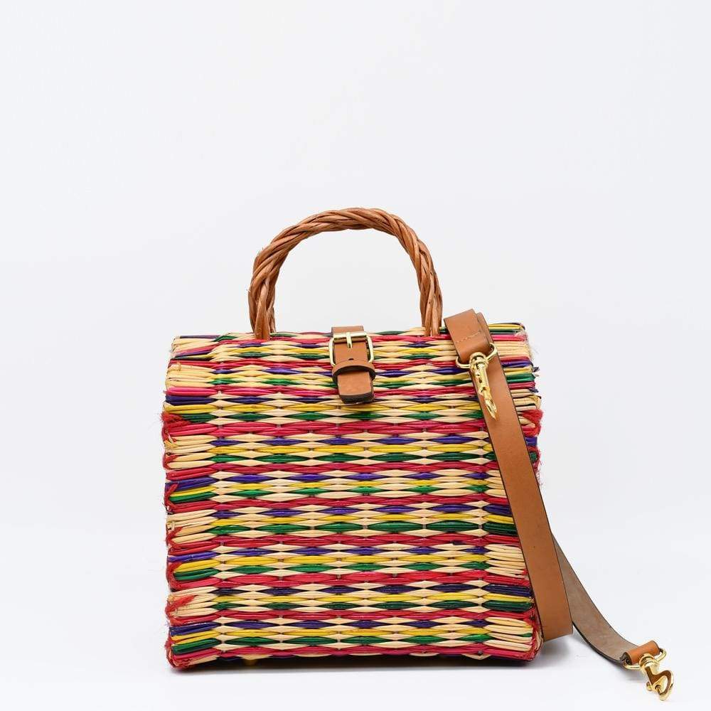 Henkeltasche aus Binsen 22cm - Mehrfarbig