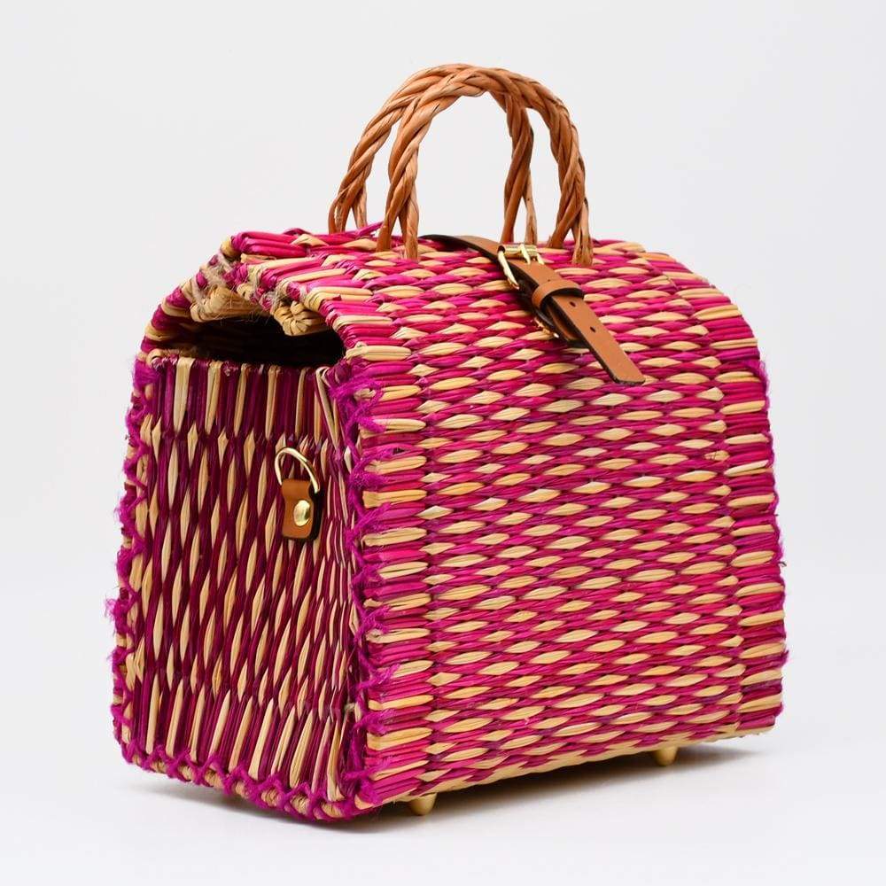 Reed Shopping Bag - 26cm - Pink & natural