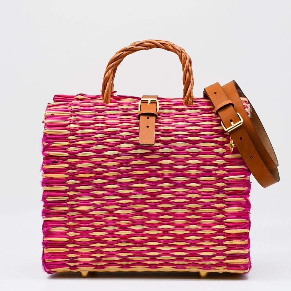 Reed Shopping Bag - 26cm - Pink & natural