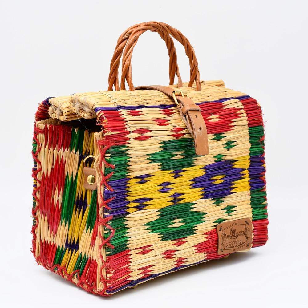 Sac cabas en jonc multicolore I Sac artisanal portugais Sac cabas en jonc 26cm - Multicolore