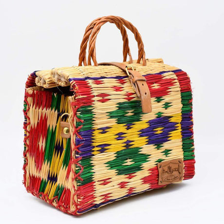 Sac cabas en jonc multicolore I Sac artisanal portugais Sac cabas en jonc 26cm - Multicolore