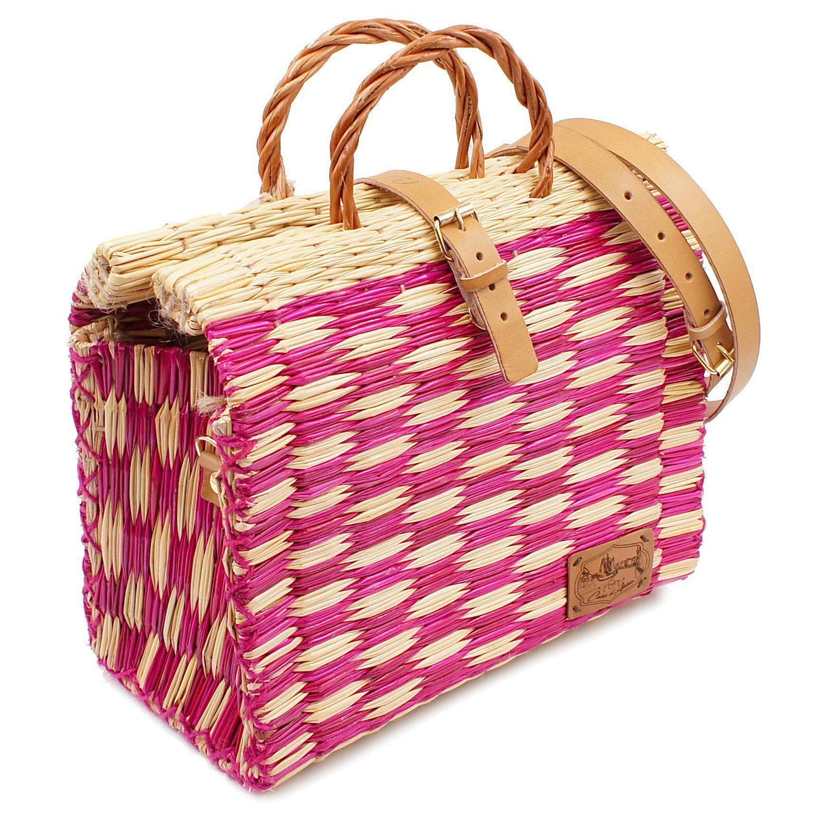 Reed Shopping Bag - 30cm - Pink & Natural