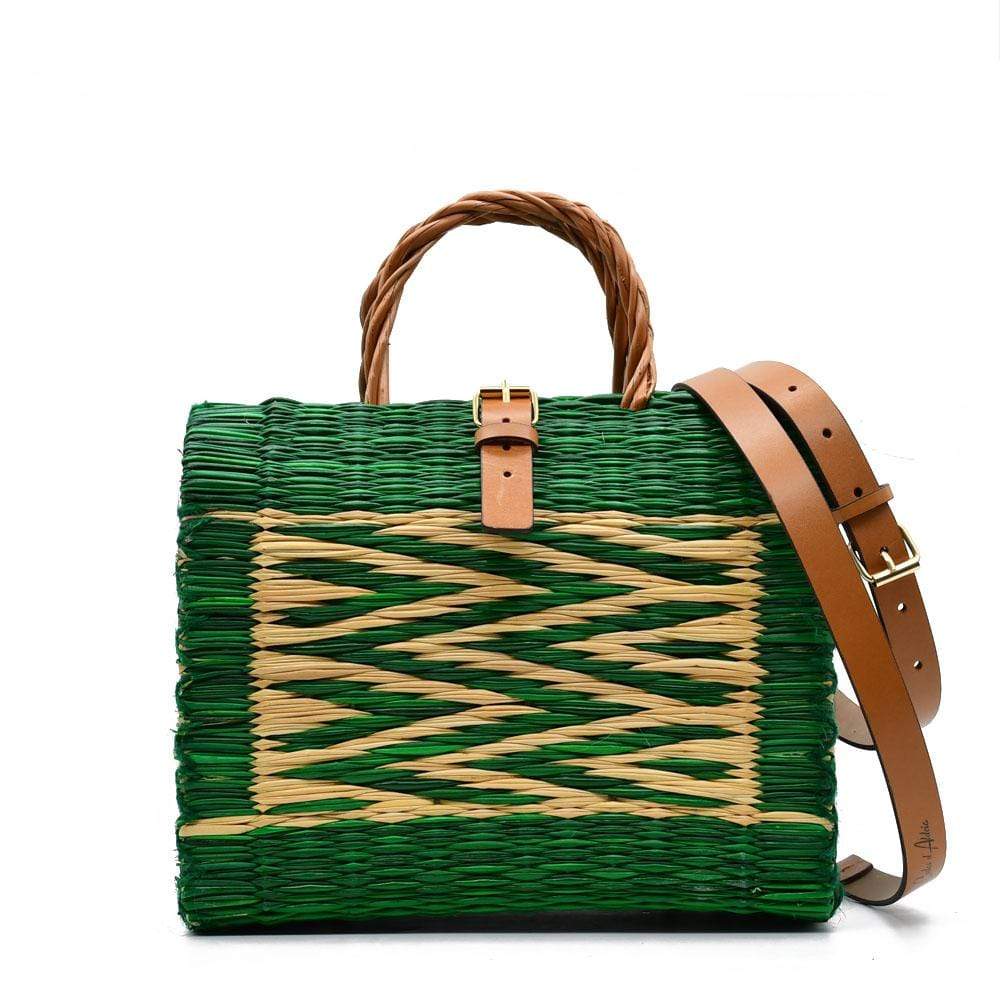 Sac cabas en jonc vert & naturel I Mode portugaise Sac cabas en jonc 26cm - Vert & naturel