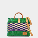 Reed Shopping Bag - 22cm - Green & Purple