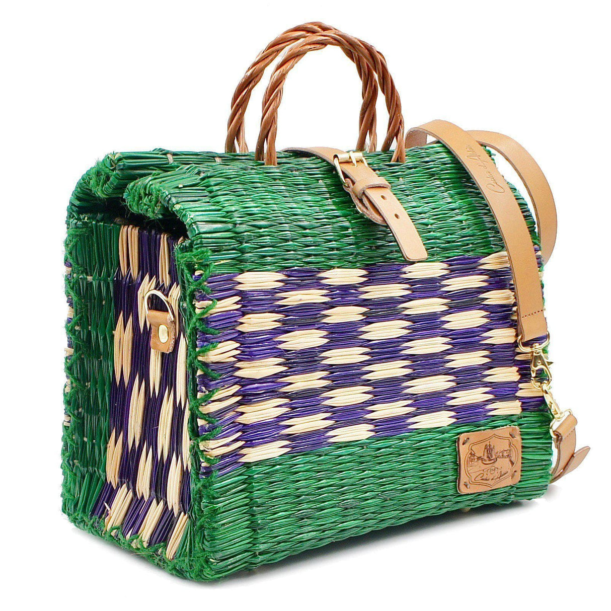 Reed Shopping Bag - 30cm - Green & Purple