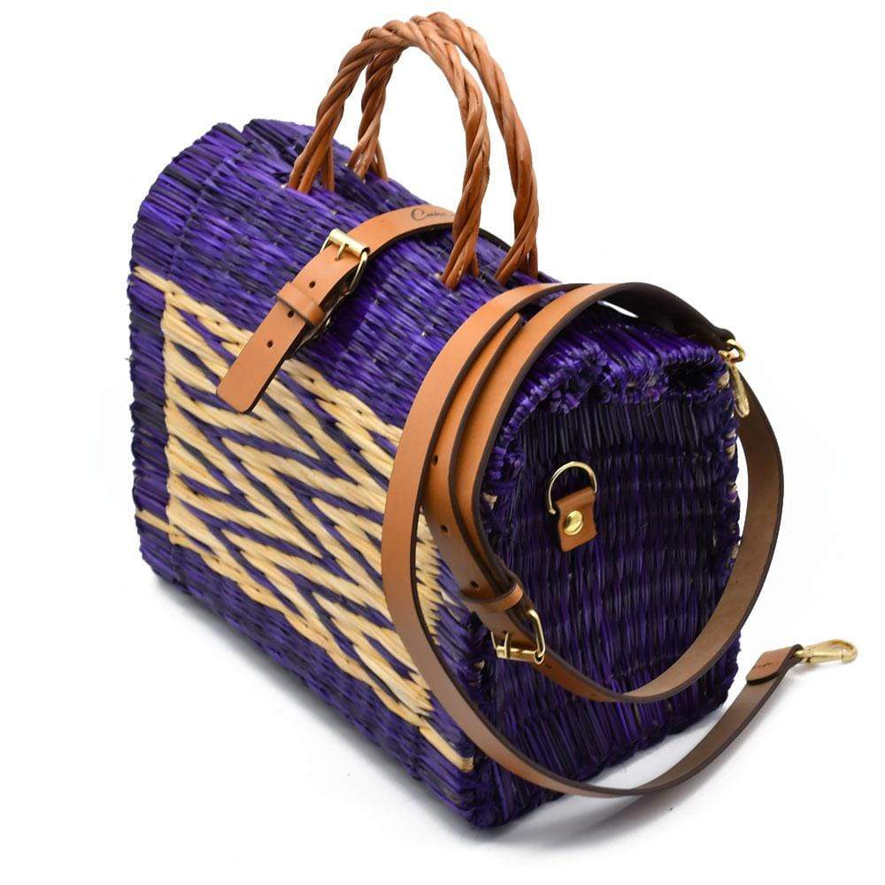 Sac cabas en jonc violet 26cm I Sac tendance portugais Sac cabas en jonc 26cm - Violet & naturel