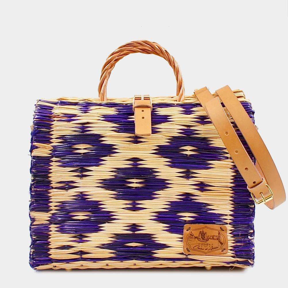 Sac cabas en osier (jonc) 30cm - Violet & naturel