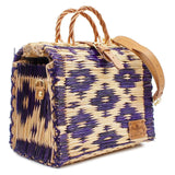 Sac cabas en osier (jonc) 30cm - Violet & naturel