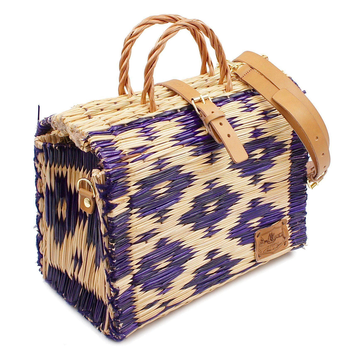 Sac cabas en osier (jonc) 30cm - Violet & naturel