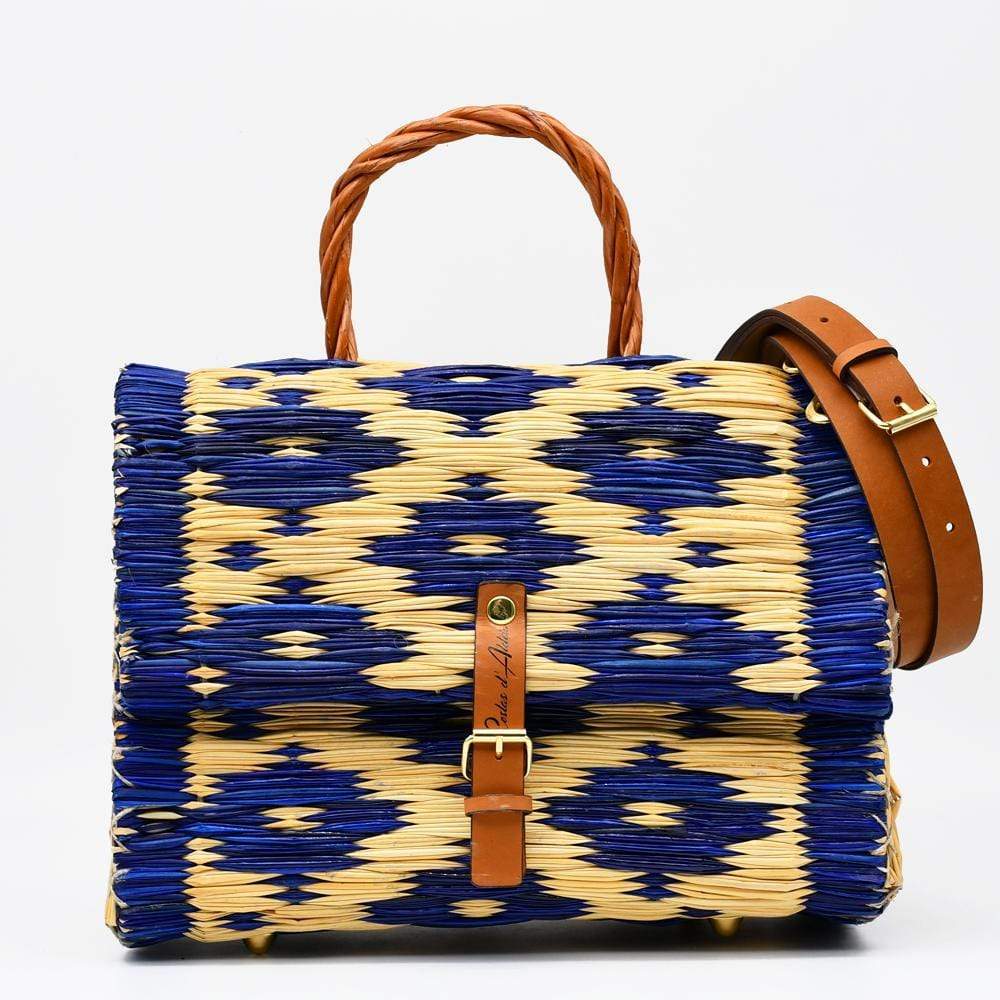 Reed Satchel bag - 30cm - Blue & natural