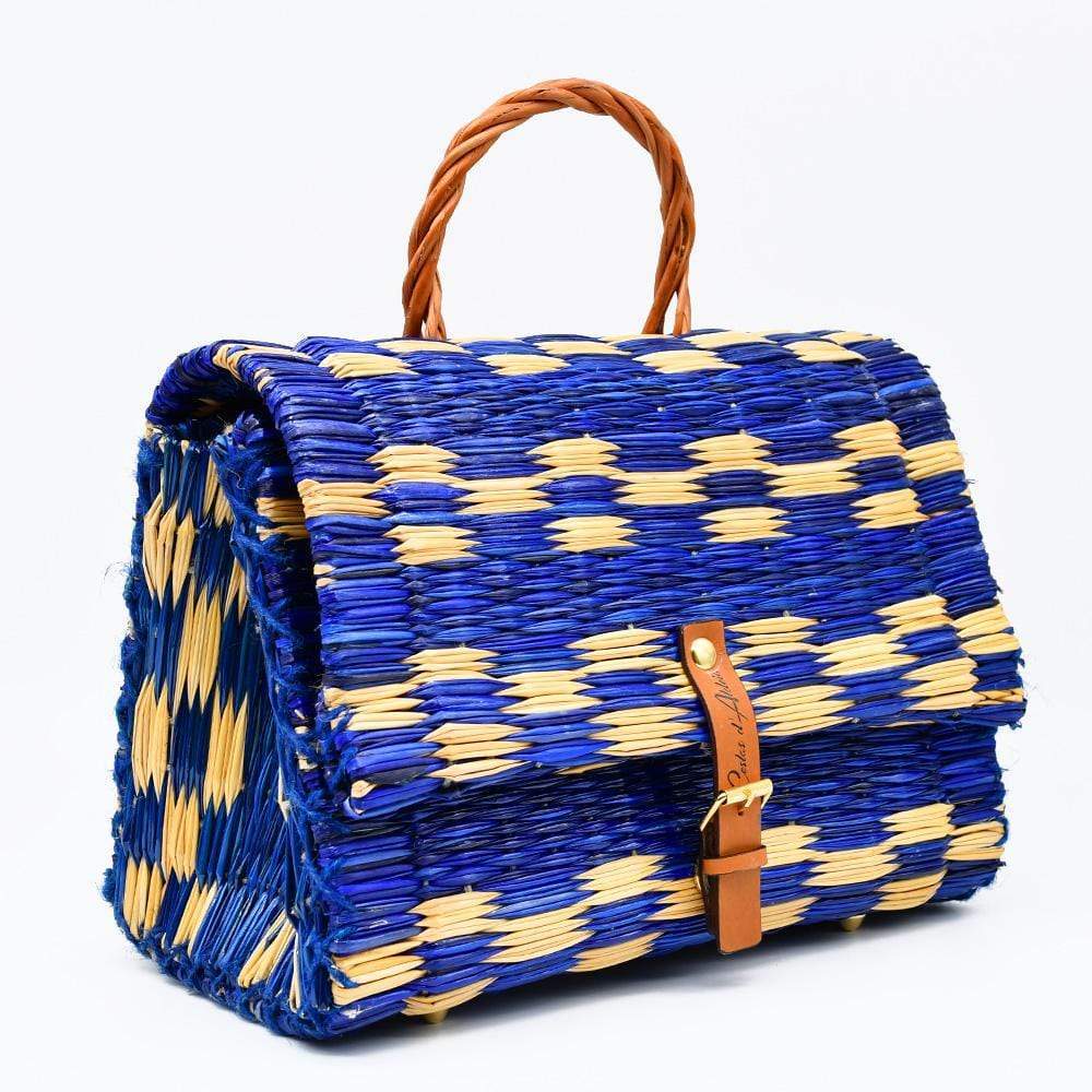 Reed Satchel Bag - 30cm - Blue & Natural