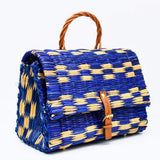 Reed Satchel Bag - 30cm - Blue & Natural