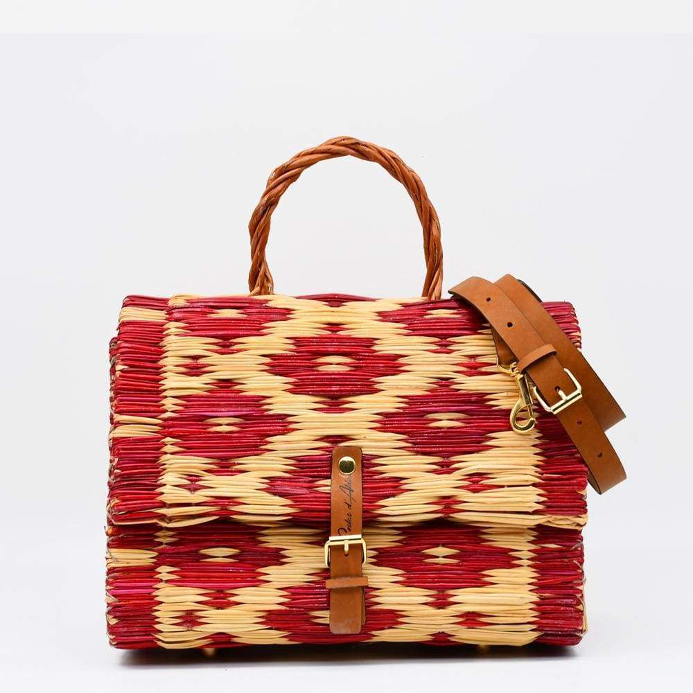 Reed Satchel Bag - 25cm - Dark red & natural
