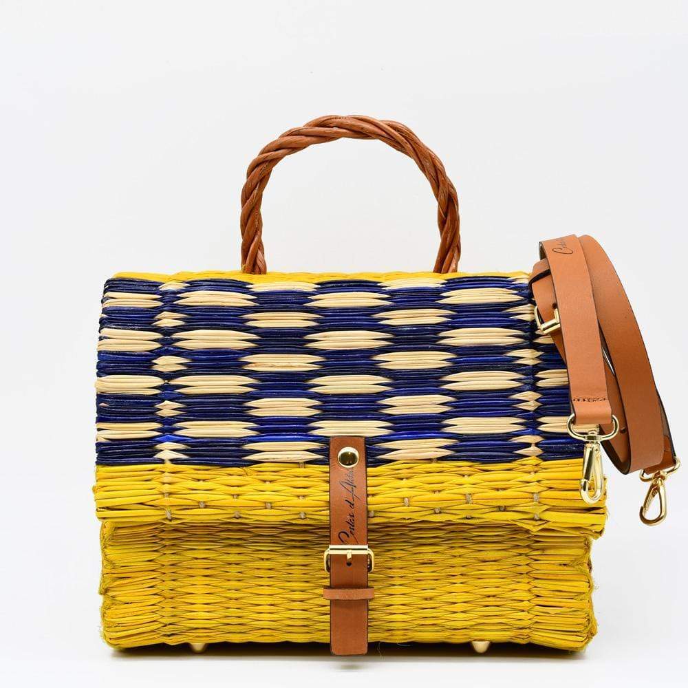 Reed Satchel Bag - 25cm - Yellow & Blue
