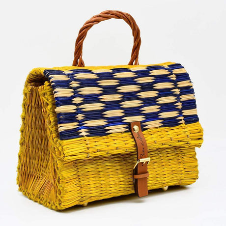Reed Satchel Bag - 25cm - Yellow & Blue