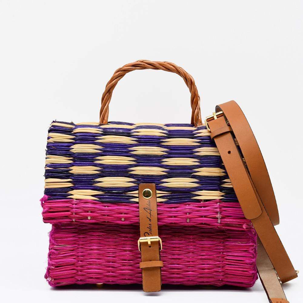Sac cartable en jonc 25cm - Rose & violet
