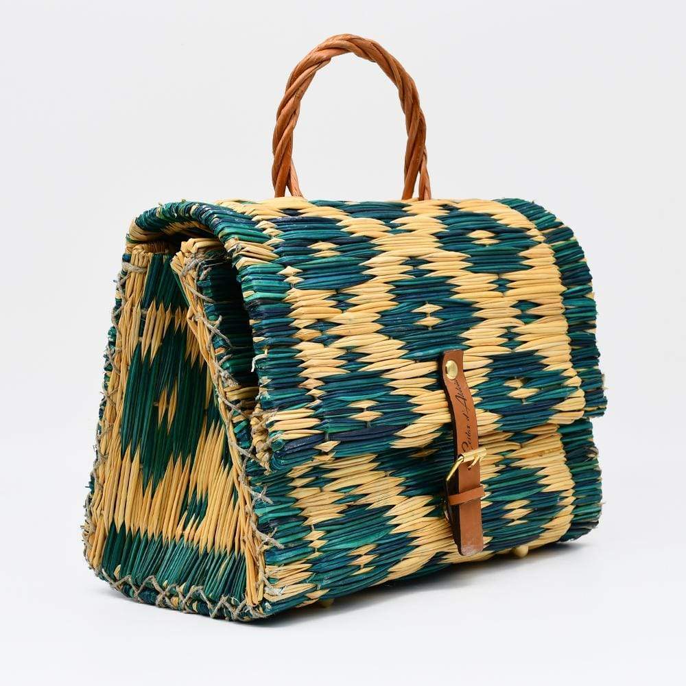 Reed Satchel bag - 30cm - Turquoise & natural