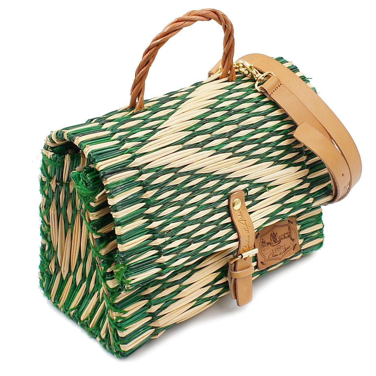 Reed Satchel Bag - 25cm - Geen & Natural