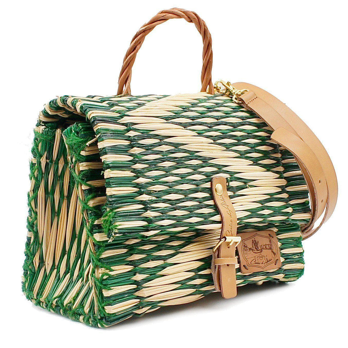 Reed Satchel Bag - 25cm - Geen & Natural