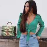 Reed Satchel Bag - 25cm - Geen & Natural