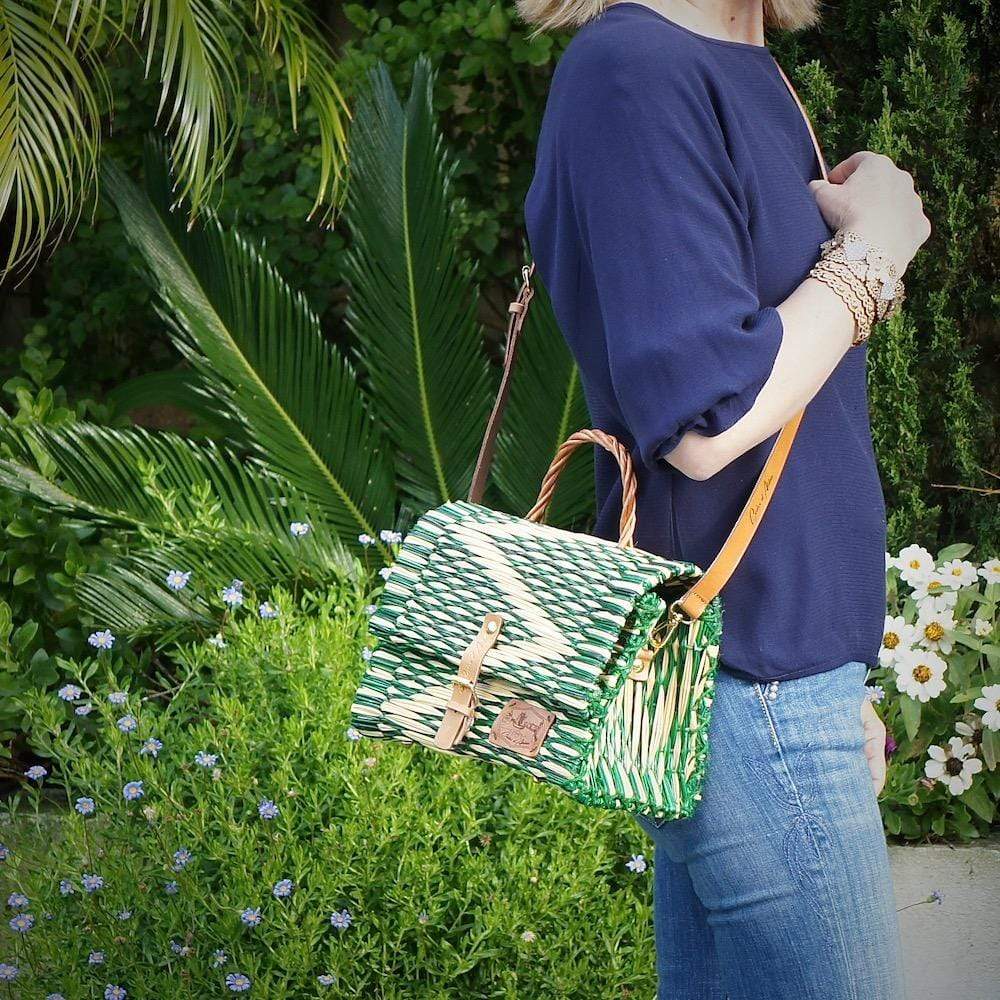 Reed Satchel Bag - 25cm - Geen & Natural