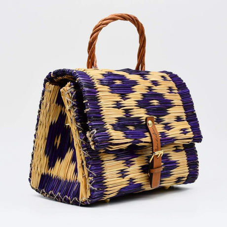 Reed Satchel bag - 25cm - Purple & natural