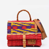 Sac cartable en jonc Rouge 25cm I Produit du Portugal Sac cartable en jonc 25cm - Rouge & multicolore