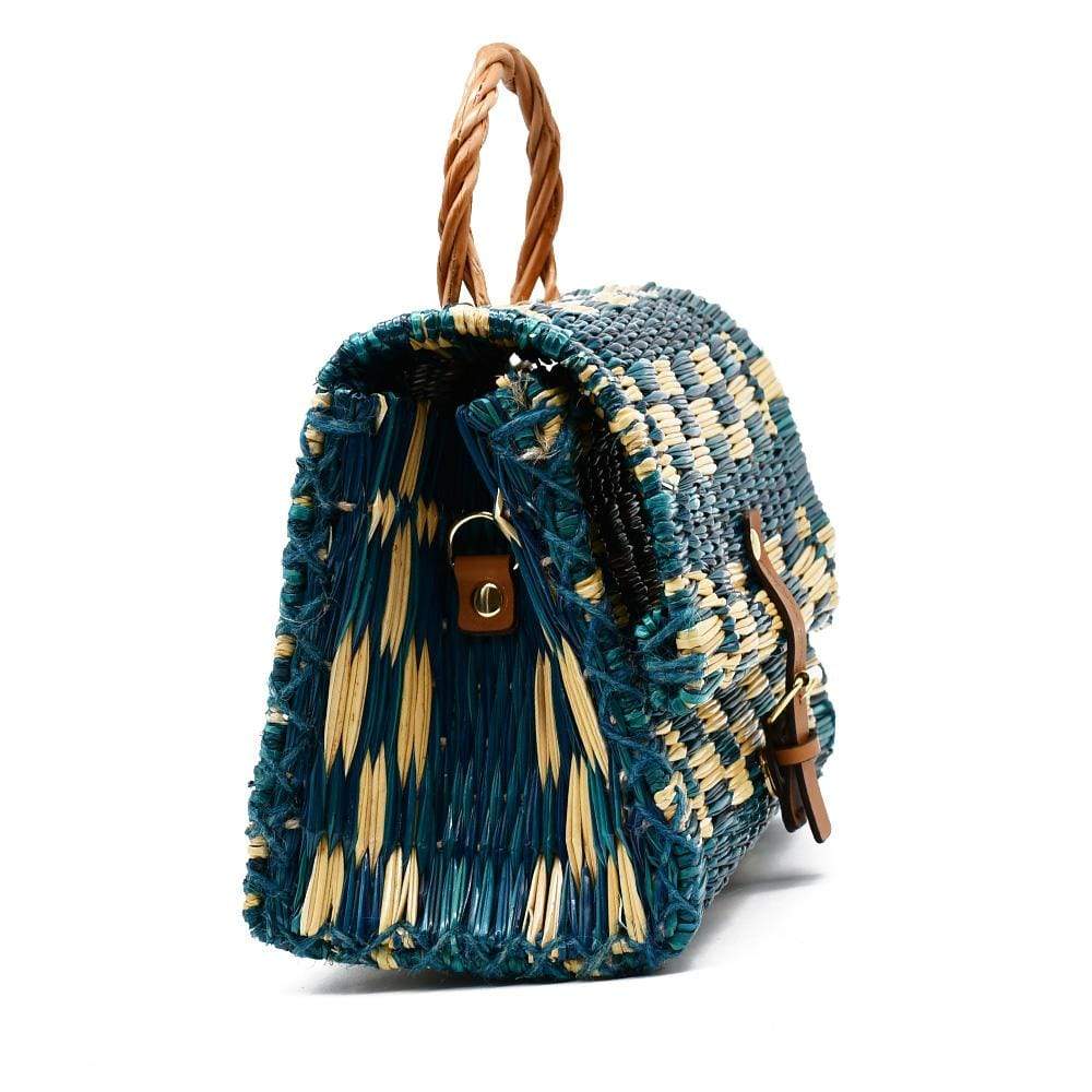 Reed Satchel Bag - 25cm - Turquoise & Natural