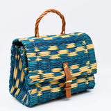 Reed Satchel Bag - 25cm - Turquoise & Natural