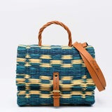 Reed Satchel Bag - 25cm - Turquoise & Natural