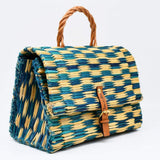 Reed Satchel Bag - 30cm - Turquoise & Natural
