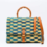 Reed Satchel Bag - 30cm - Turquoise & Natural