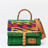 Sac cartable en jonc 25cm - Vert & multicolore