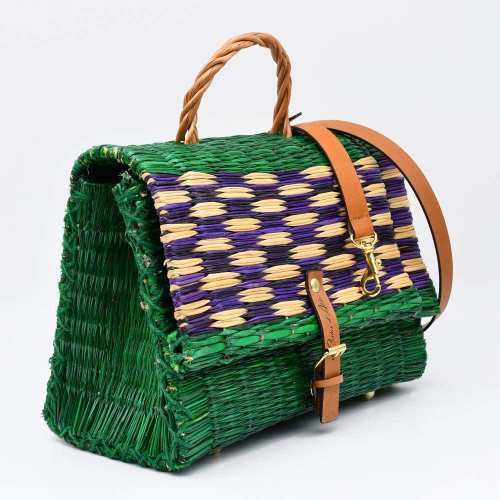 Reed Satchel bag - 30cm - Green & purple