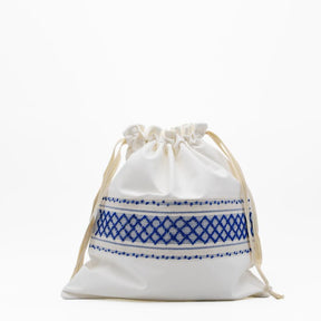 Sac en lin brodé bleu 40x38cm