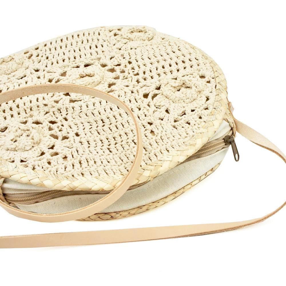 Round bag in woven straw and crochet - 25 cm