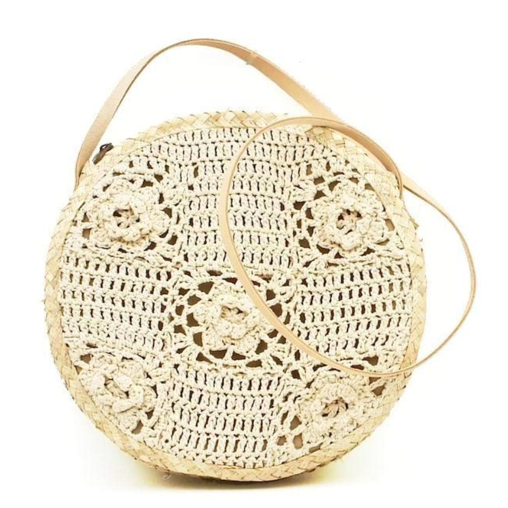 Round bag in woven straw and crochet - 31 cm
