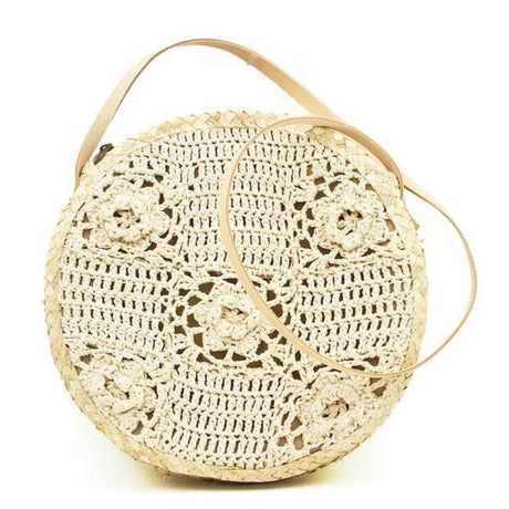 Round bag in woven straw and crochet - 31 cm