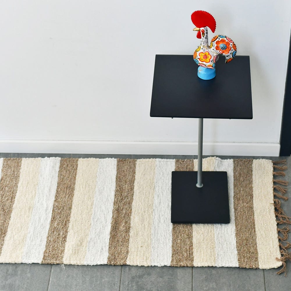 Tapis artisanal gris clair I Tapis artisanal portugais # DRAFT Tapis rayé artisanal - beige, écru, blanc cassé