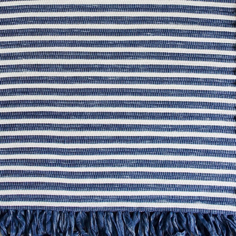 Tapis coton rayé bleu et blanc