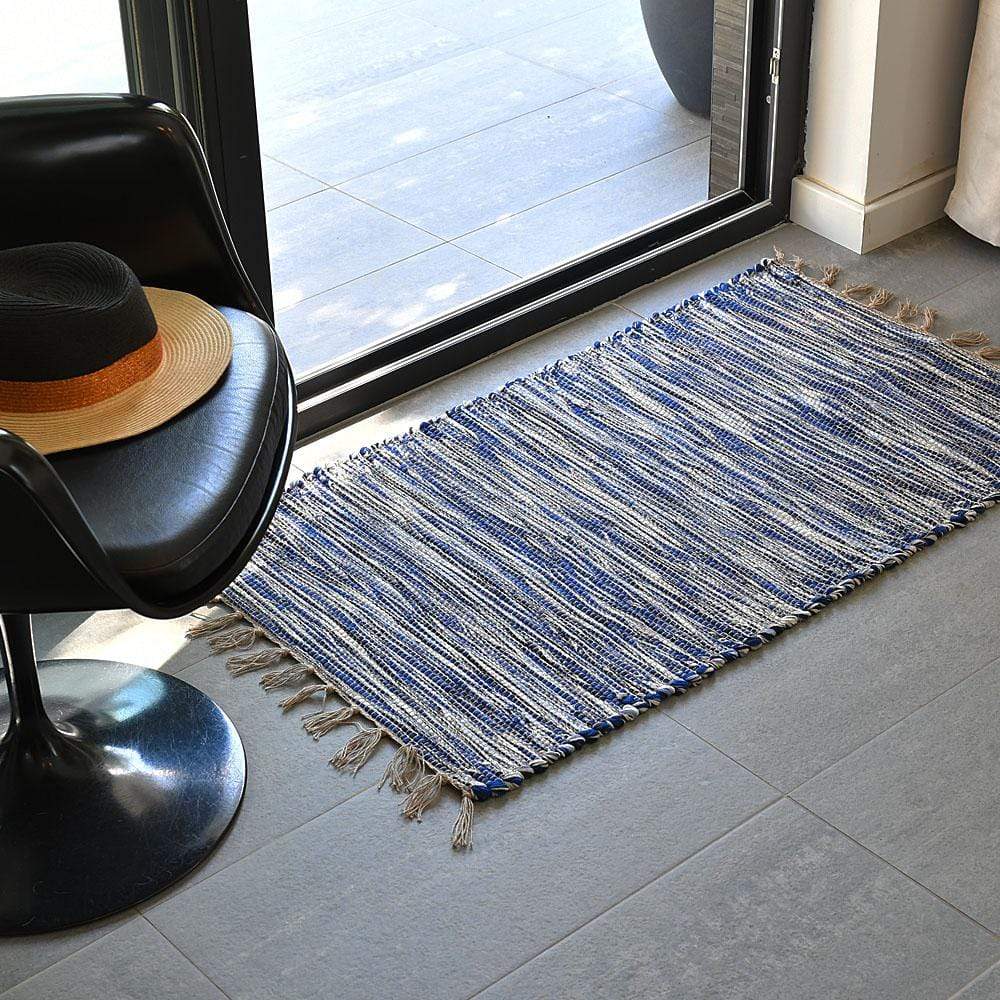 Tapis tressé en fibres naturelles bleu I Tapis artisanal portugais Tapis tressé en fibres naturelles bleu