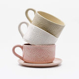 Tasse en céramique blanche I Motifs dentelles portugaises Grande tasse et sous-tasse blanche - 12 cm