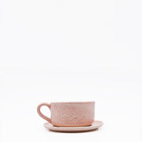 Tasse en céramique rose I Motifs dentelles portugaises Grande tasse et sous tasse rose - 12 cm